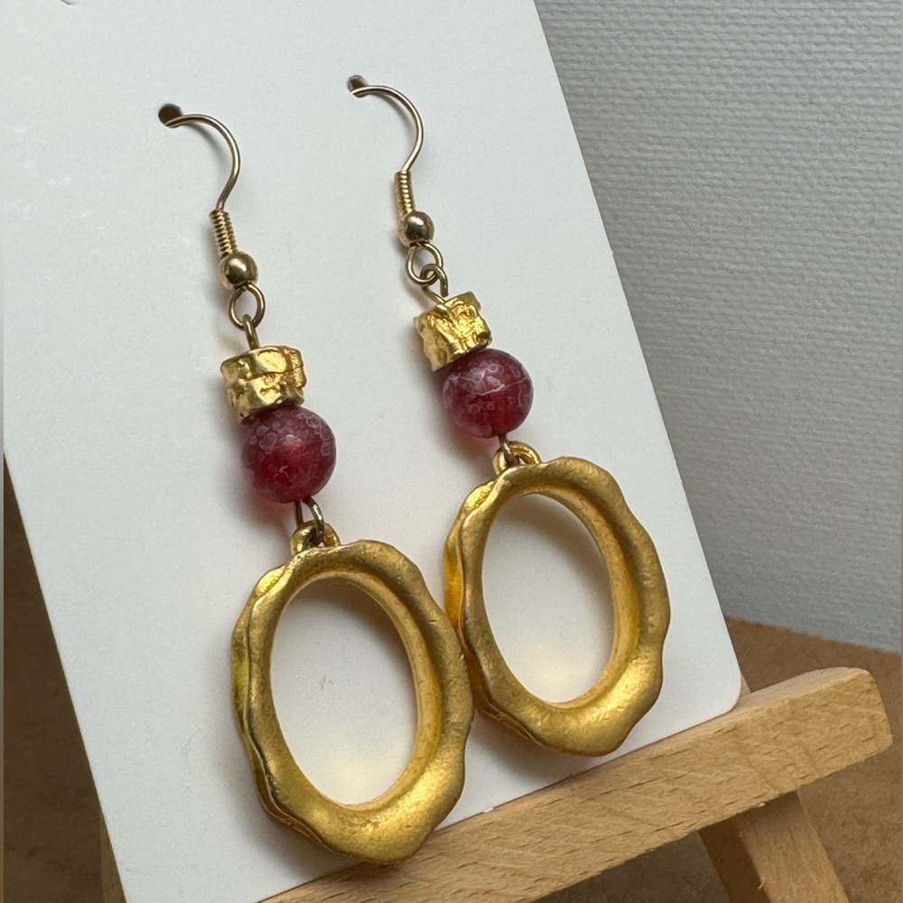 Gold and Red Dangle Earrings